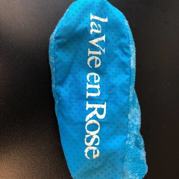 La Vie En Rose blue fleece onesie pajamas with zip-up closure & 1 slipper/sock M - Picture 11 of 14